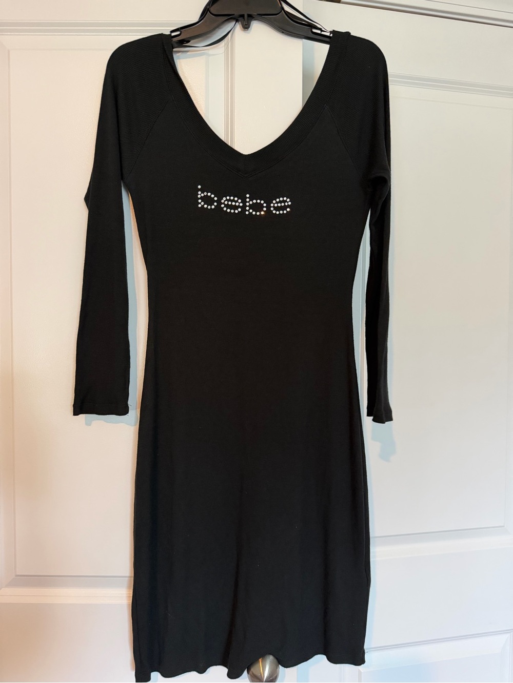 Bebe Black Rhinestone Ribbed Dress Medium
